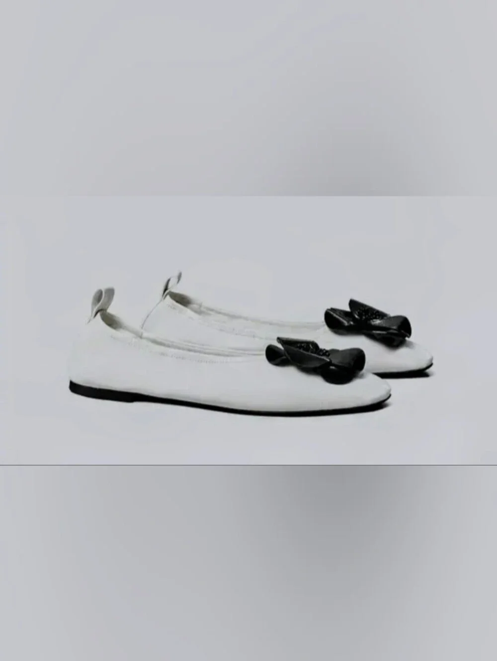 New Tory Burch Flower White Ballet Flats with Black Floral Accent